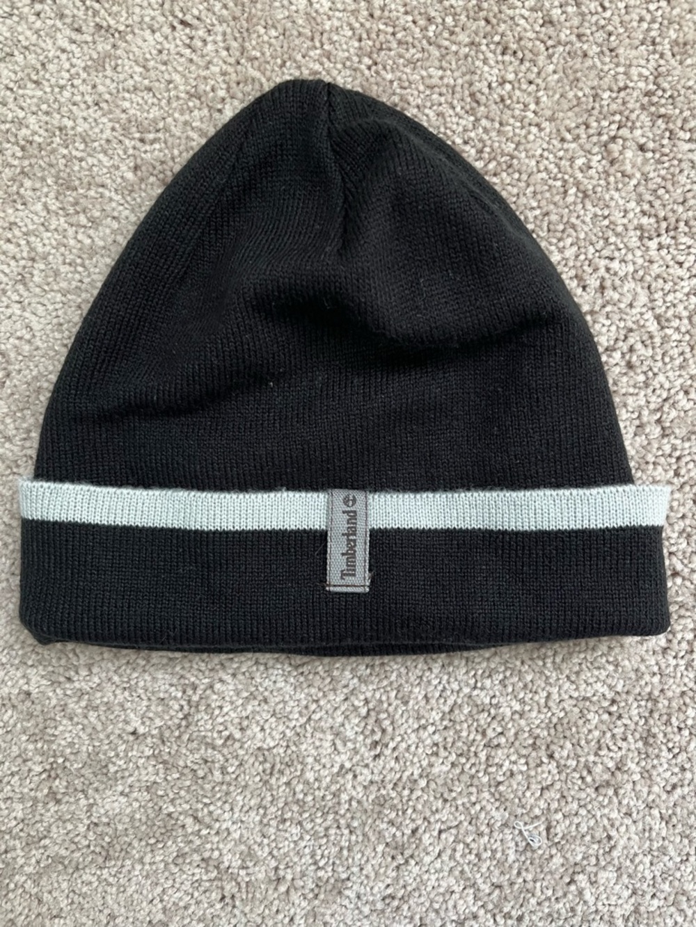 Timberland Black Gray Knit Beanie Logo Winter Hat Unisex One Size